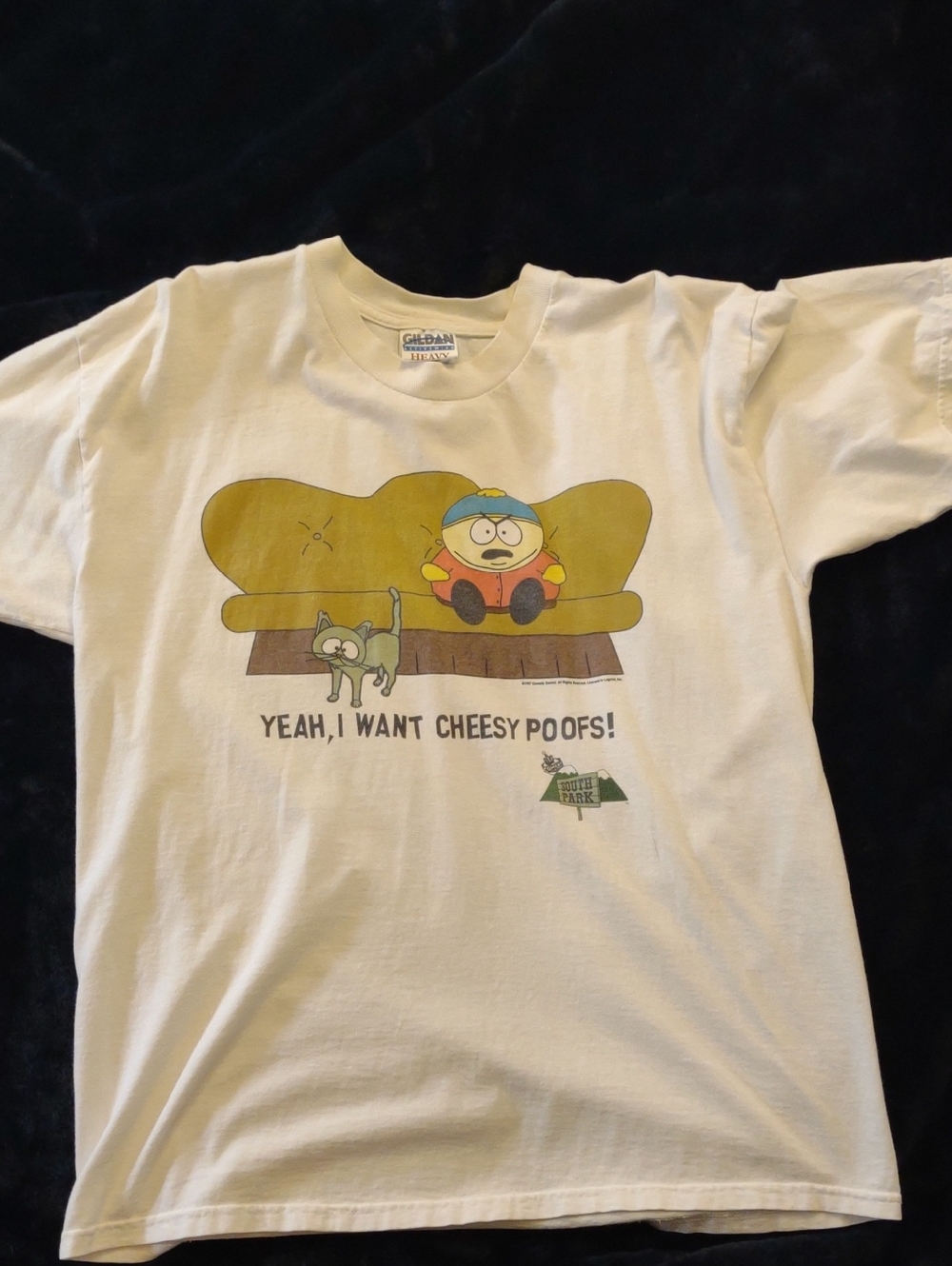 Vintage 90s White South Park 'Yeah, I Want Cheesy Poofs!' Graphic Tee - Size L